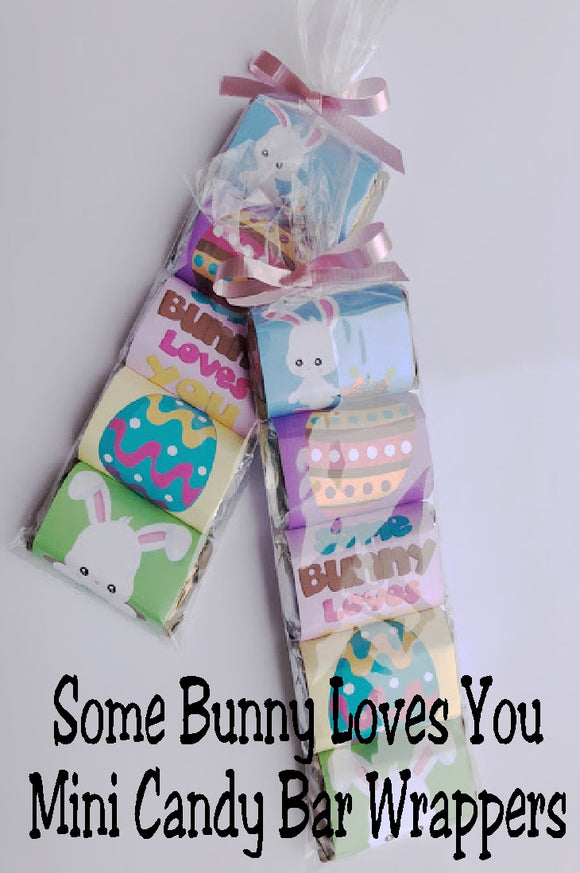 I love these mini candy bar wrappers! They make such perfect Easter party favors for a friend or an Easter basket. I love the saying that reads 