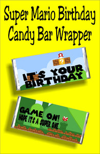 Make it a super birthday with this Super Mario Birthday candy bar wrapper. Give this wrapper as a birthday card or as a gift at a Mario party.