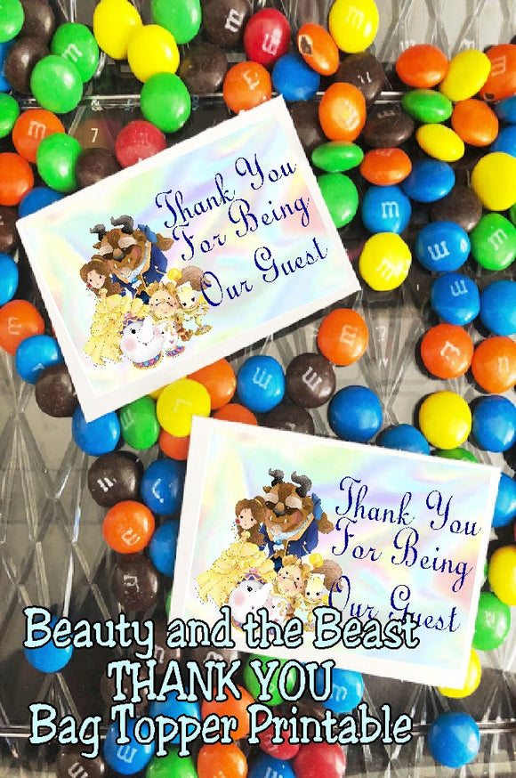 Thank your guests at your Beauty and the beast party with this fun Thank you bag topper printable