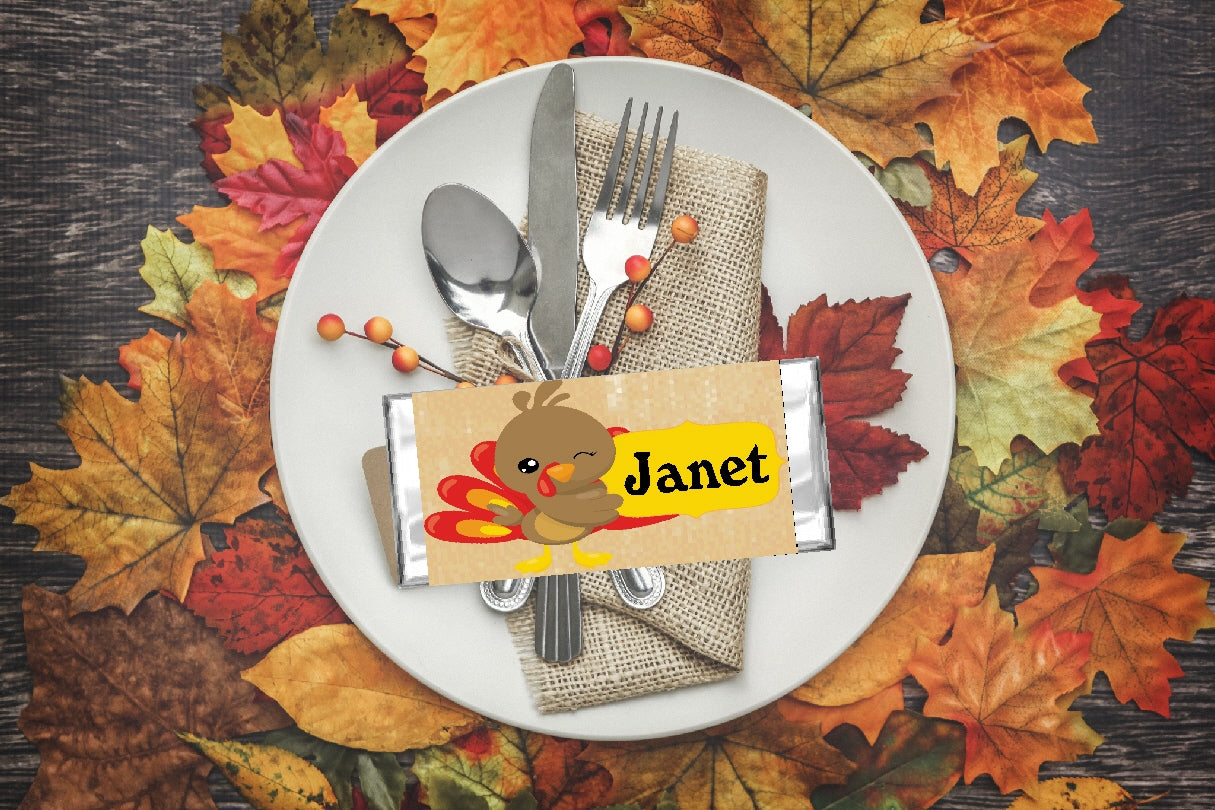 Winking Turkey Thanksgiving Place Card Candy Bar Wrapper