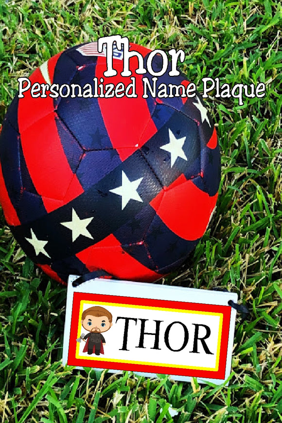 Share your love for your favorite superhero with this Thor personalized name plaque perfect for your home decor or office.  #thorgift #thorfan #avengesthor