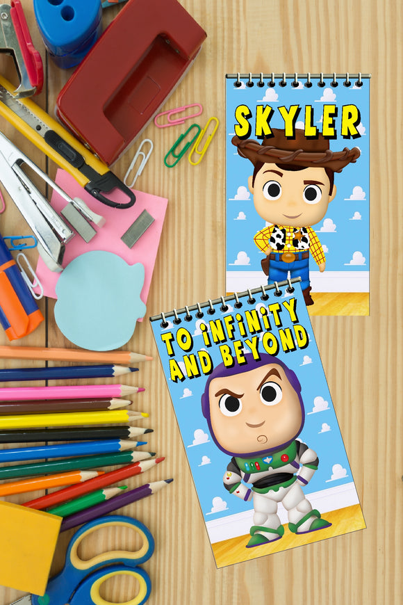 Bring Woody, Buzz and the whole gang to your Toy Story birthday party with these personalized notebooks that make great party favors for all your party guests.  Personalize each notebook with guest's name or with your child's birthday party like 
