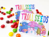 These Troll Seeds bag toppers are the perfect give for our Trolls birthday party! They are quick and easy to put together and so stinkin' cute. Print them out now and bring a smile with Princess Poppy and the Trolls squad.
