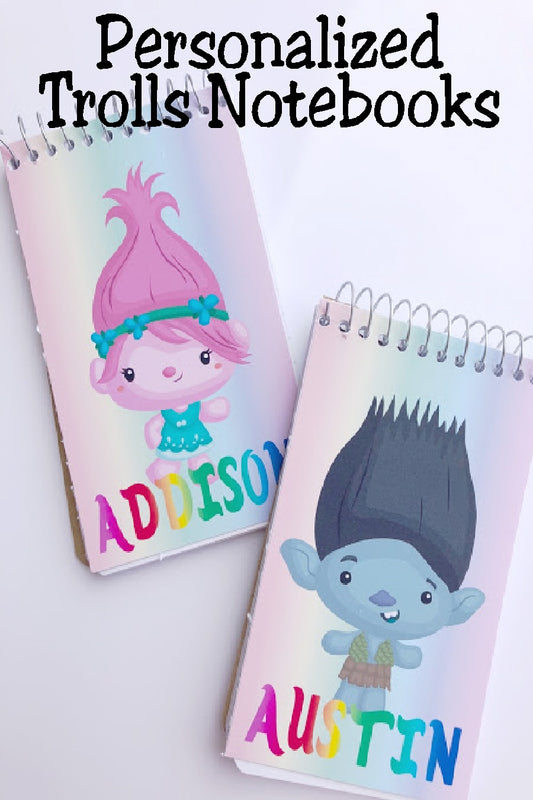 Bring the while gang to your Trolls party with these fun, personalized mini notebooks  notebooks make great party favors or treats at your party and are the perfect way to say thank you for coming  