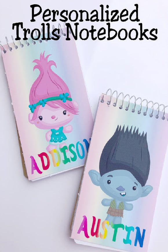 Bring the while gang to your Trolls party with these fun, personalized mini notebooks  notebooks make great party favors or treats at your party and are the perfect way to say thank you for coming  