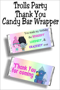 Trolls Birthday Party Thank You Candy Bar Wrapper
