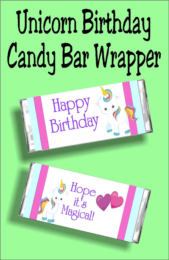 This unicorn candy bar wrapper is perfect for your Unicorn birthday party.  It makes a great card alternative or party favor for your magical birthday party.