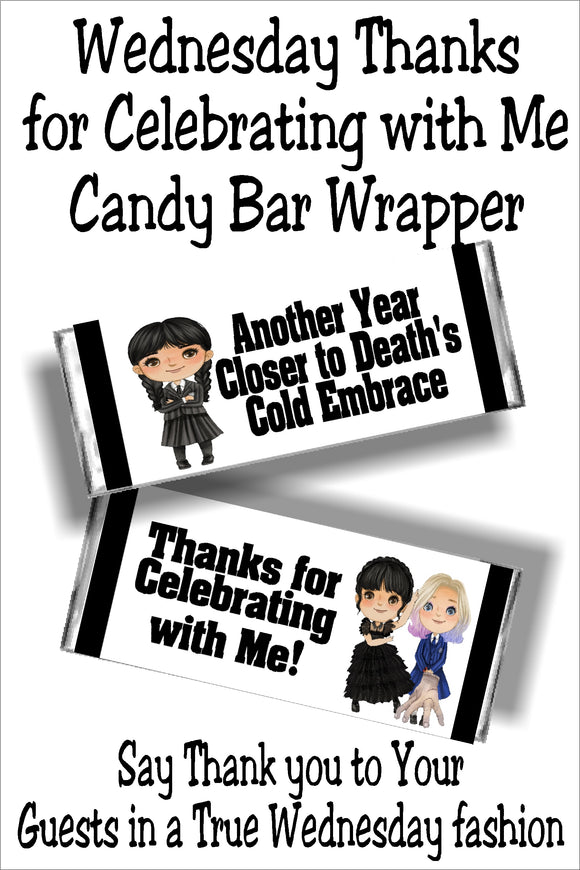 Wednesday Thank You Birthday Candy Bar Wrapper Printable