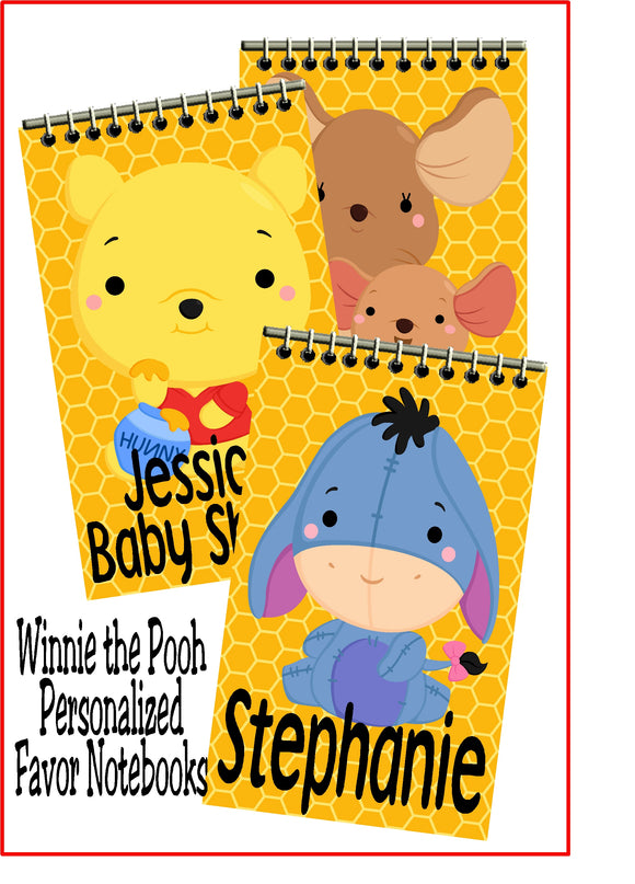 Bring a little bit of fun to your Winnie the Pooh birthday party or baby shower with these personalized notebook party favors.
