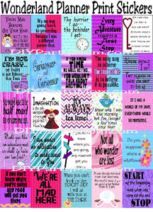 Plan out your week with these Alice in Wonderland planner sticker printables.  #plannerstickers #printableplanner #aliceinwonderland #wonderlandquotes