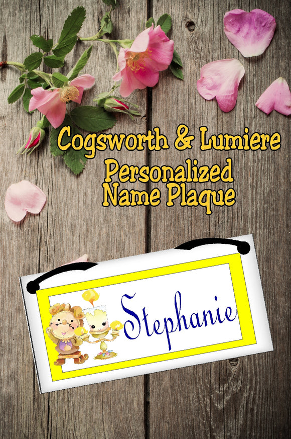 Cogsworth and Lumiere Personalized Name Plaque