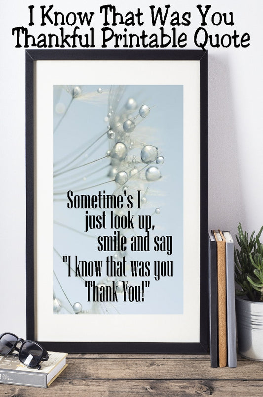 "Sometimes I look up, smile, and say I Know that was You, Thank You."