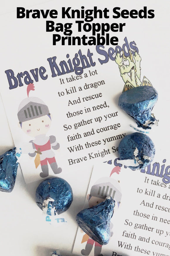 This bag topper is perfect for your princess or knight party.  Little boys will love slaying the dragon and saving the day.  Printable is available for immediate download for last minute birthday party favors.