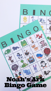 Add this fun Bingo party printable to your Noah's Ark birthday party or Noah's Ark babyshower.  Bingo game has 30 printable cards, which come in a JPG file for you to print out 2 to a page.  Simply print out cards and cut them out to enjoy game. #noahsark #bingogame