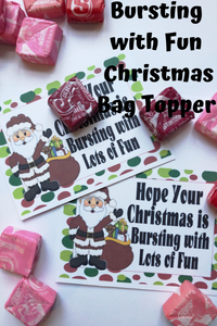 Wish your family and friends a Christmas bursting with fun with this printable to and from tag in the form of a bag topper.  Add some yummy Starburst candies to a bag and top with this bag topper, then add a to and from greeting on the back.  Tie to a present and give as a sweet treat.
