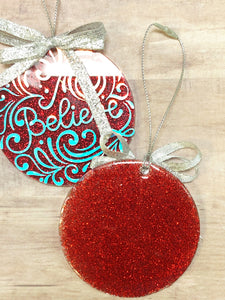 Believe Glitter Christmas Ornament