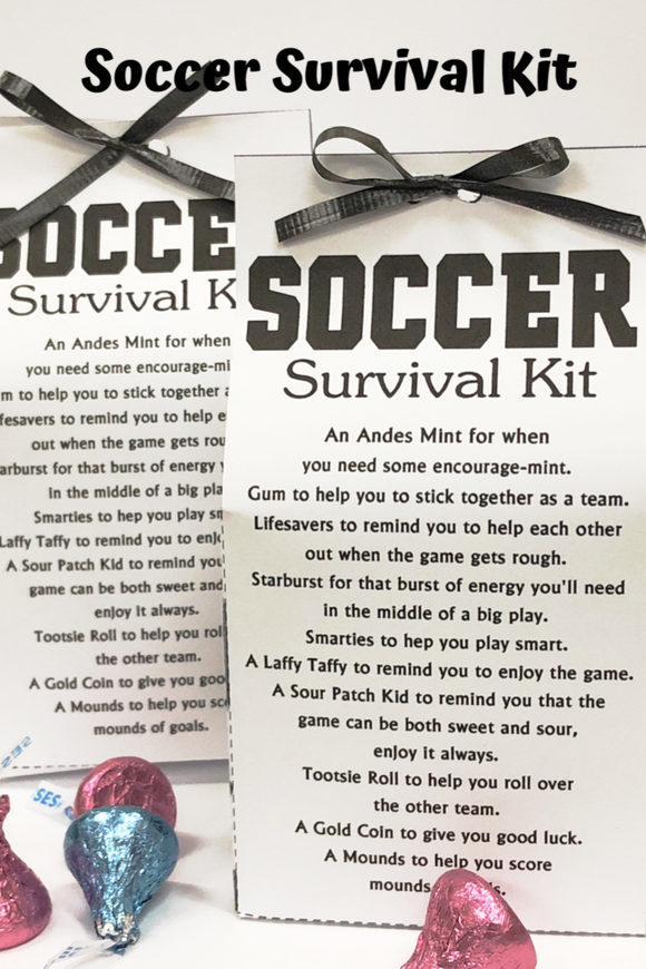 Create a fun Soccer party favor or Soccer Team Treat with these Soccer Survival Kits.  Kits are filled with lots of sweet treats to encourage your guests or players to have lots of  great Soccer fun.  