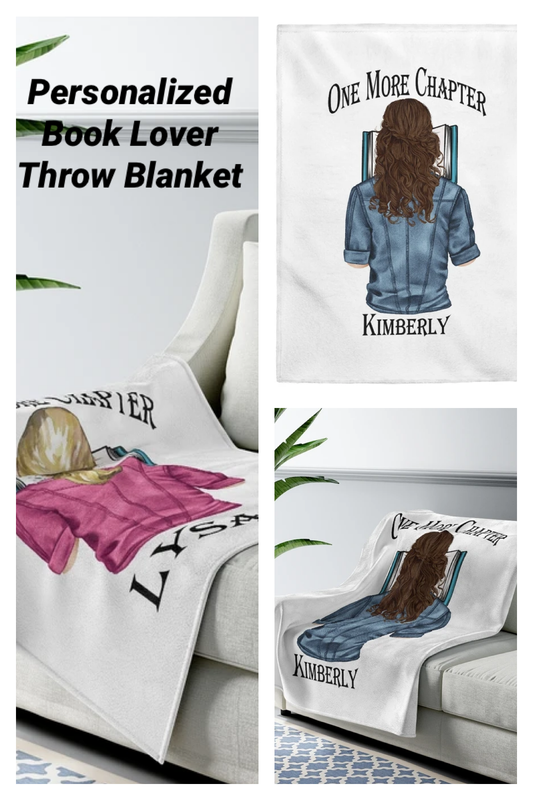 Keep warm and comfy while you read "One More Chapter" with this personalized, comfortable throw blanket perfect for curling up with a good book.  Any bibliophile in your life will love this blanket as a Valentine gift, birthday gift, or thinking of you gift.