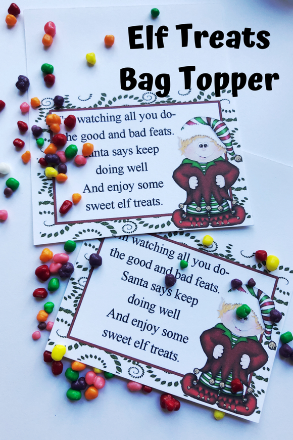 Let your Elf on the Shelf bring some yummy Christmas treats to your kids and take the day off! This printable bag topper is an easy Elf on the Shelf activity and a fun gift idea for the kids.