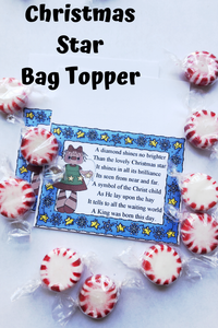 Give a sweet reminder of the true meaning of Christmas with this beautiful poem on a Christmas printable bag topper. Simply fill a bag with chocolate stars or starlight mints for a sweet Christmas message for everyone on your list  