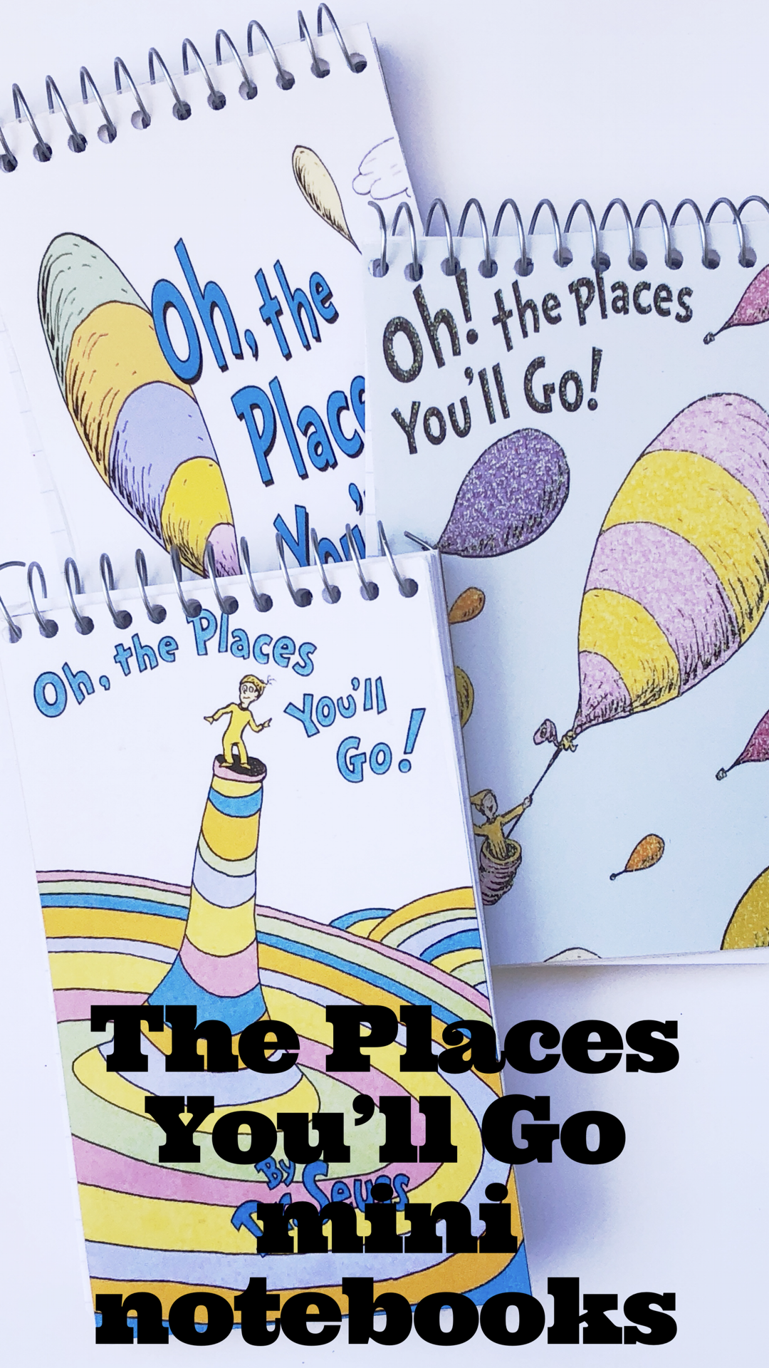 Oh, the Places you’ll go! What a great graduation party, baby shower, or sissy birthday party idea.  and these mini notebooks are the perfect addition to Party favor bags as they can be used for years after the party!