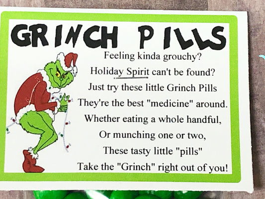 Grinch Pills Candy Bag Topper Printable