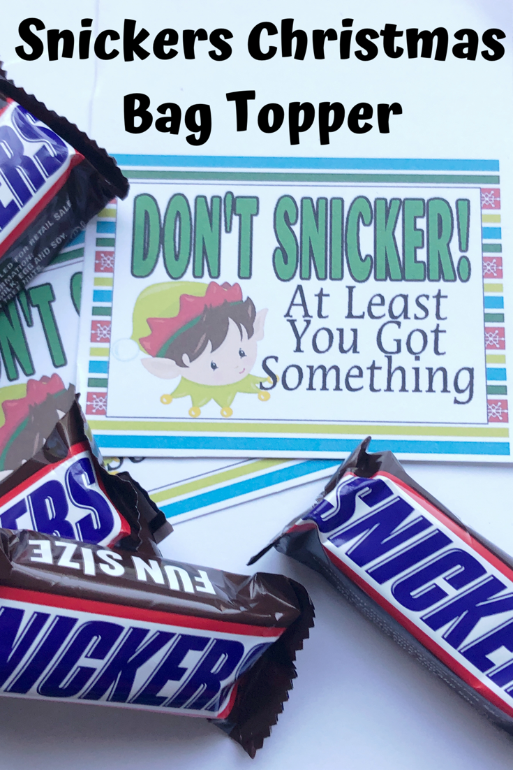 Wish your family and friends a Christmas filled with laughter with this printable bag topper.   Add some yummy Snickers candies to a bag and top with this bag topper. If you then add a to and from greeting on the back, this makes a great present tag. 