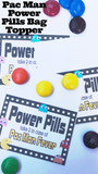Whether you are having a Video Game party, an 80s themed party, or an Arcade party, these Pac Man power pills are perfect as party favors or party treats at your birthday party.  They are fun, quick, and yummy, so a total win-win for you and your party guests.  Printable reads:  Power Pills  Take 2 in case of Pac Man Fever  