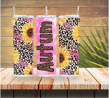 Sunflower Pink Cheetah Print Personalized Tumbler