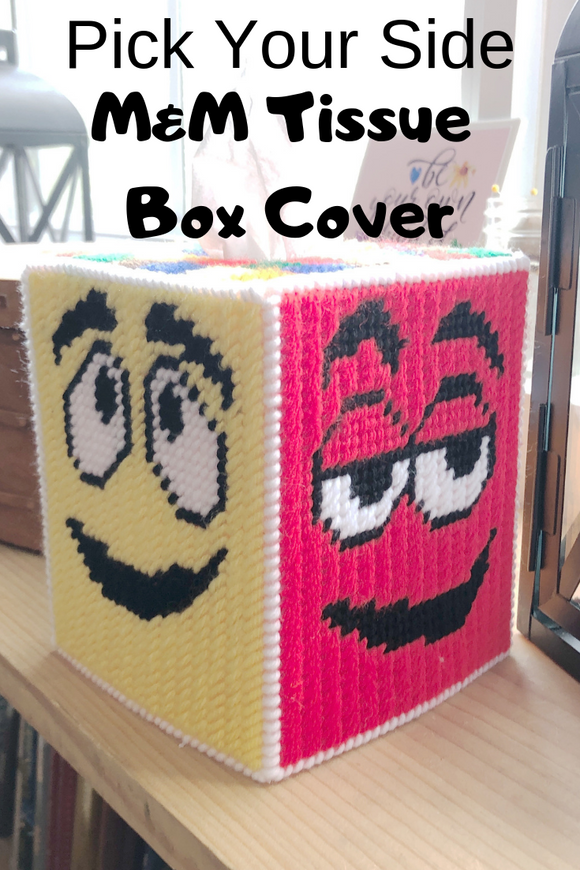 Bring your favorite candy characters into your home or office with this fun plastic canvas tissue box pattern. With this pattern you can pick your own M&M characters for each side of the tissue box pattern.